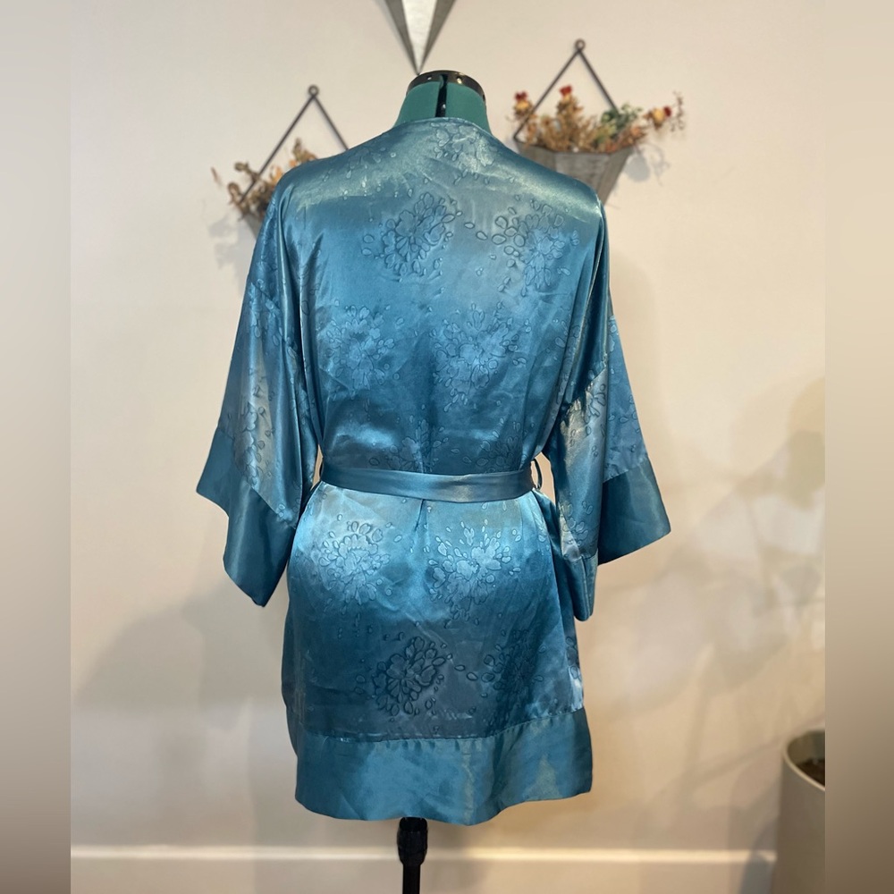 Vintage Victoria's Secret Gold Label Blue Satin Kimono Robe - Picture 6 of 6